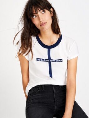 Madewell Monogram Graphic Ringer Tee White Blue “This Is a T-Shirt About Women”